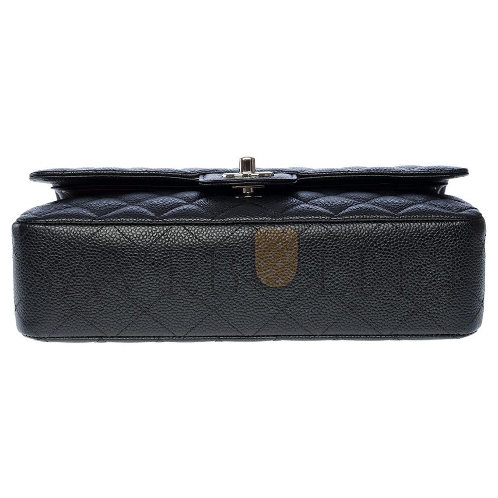 CHANEL MASTER CLASSIC FLAP MEDIUM BLACK COWHIDE CAVIAR SILVER BUCKLE (25.5*15.5*6.5cm) 